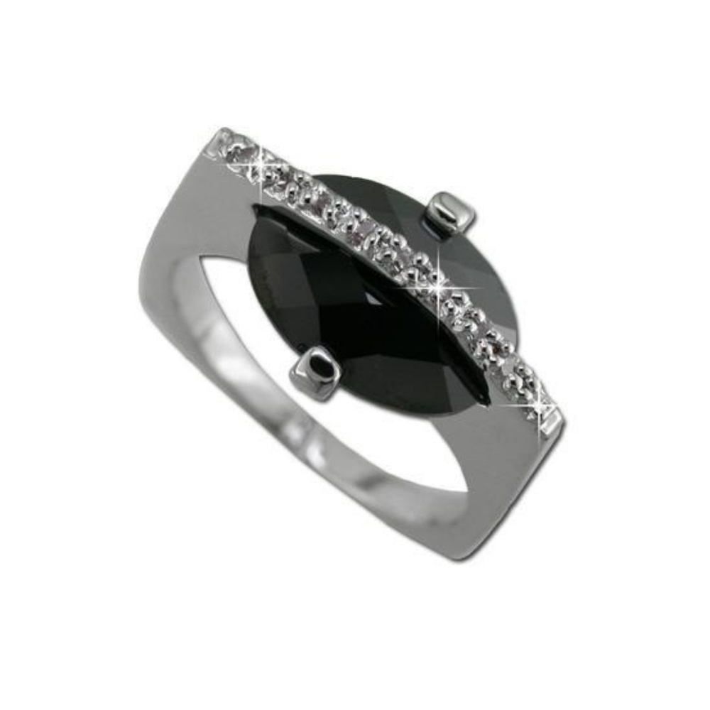 925 Silver Jet Oval with Pavé Bar Ring